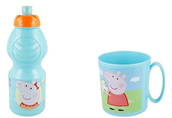 ALMACENESADAN BPA-freier Peppa Pig Mikrowellenbecher und Wasserflasche, Wiederverwendbar, 350 ml und 400 ml