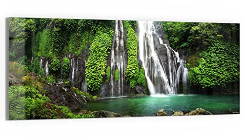 DEQORI Glasbild Echtglas | Motiv Zwillingswasserfall | horizontal einteilig 150x60 cm | schöne Dekoration | Wandbild für Wohnzimmer, Schlafzimmer, Flur & Küche | moderne Wanddeko