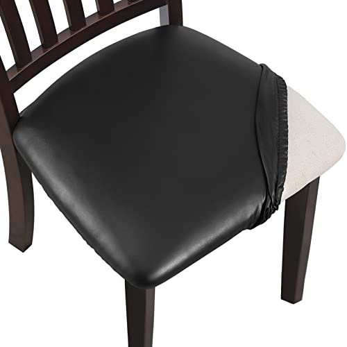 YISUN Esszimmer Stuhlhussen 4er/6er Set, Pu Leder wasserdichte Stretch Esszimmerstuhl Schutzhülle Waschbar, Geeignet für Büro, Schlafzimmer, Küche, Hotel (6, Dunkelschwarz)