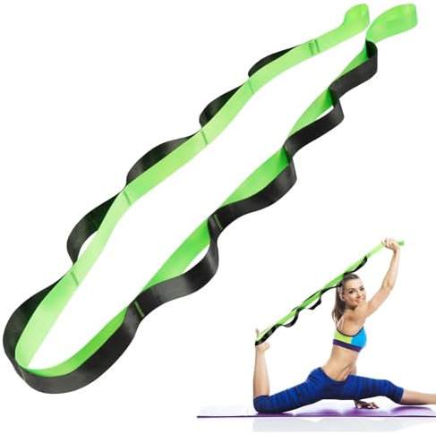 Flintronic Yoga Stretching Strap, Stretching Band mit 12 Schleifen, Yoga Stretch Gurt, Fitness Stretchband, Gymnastikband, für Pilates, Tanz, Gymnastik, Effektives Dehnung-Grün