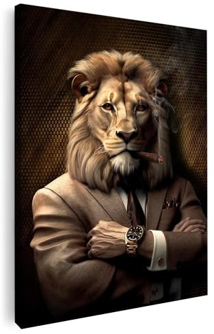 Artmazing | Löwe Bild von Welt | Bilder Löwe Modern | S-Art Bilder | Löwenbilder Modern | Coole Bilder | Wandbild Löwe Deko XXL | Leinwand Bilder | Löwe Bilder | Bild Hochkant | Buntes Poster für Wand