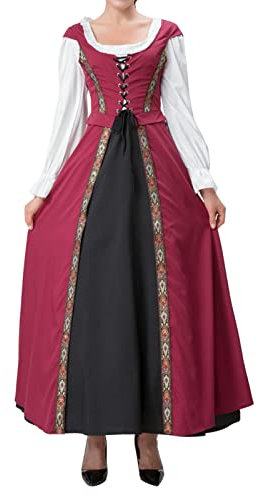 Halloween KostüM Damen Kleid - Frauen Retro Halloween Langarm Dress Up Kostüm Hexenkostüm Langes Kleid Kleid Mesh Handschuhe Vierteiliges Set Weißes Ranger-Kostüm Für Erwachsene