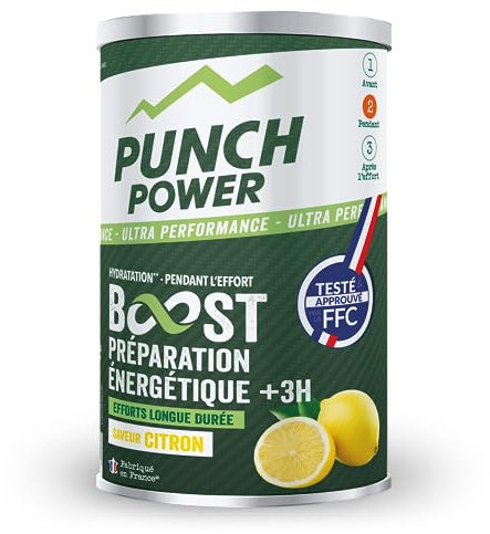 Boisson energetique PUNCH POWER | Boost énergétique +3H | Poudre energisante sport energie & hydratation | Vitamine b12 + glucides + electrolytes | Goût citron | Made in France