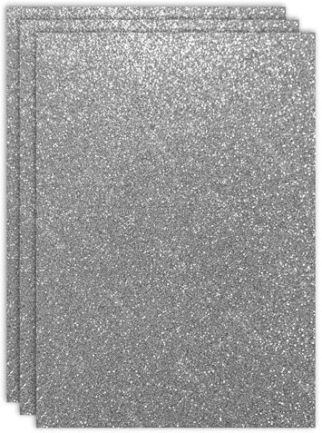 RAYLU PAPER - Farbige Glitzer-Kartons in A4-Größe und 200 g/m² Dicke, Blätter aus Karton mit Glitzer für Bastelarbeiten, 3 Stück (Silber)