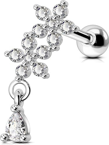 OUFER 16G Dangle Helix Piercings Chirurgenstahl Conch Ring Tragus Studs Blume knorpel Ohrpiercing Ohrring CZ Gold Silber Cartilage Earring Ohr Lobe Schmuck
