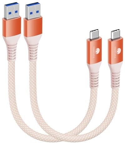 CONMDEX USB C Cable Short 20cm/0.2M 2Pack 10Gbps Data USB3.1 Gen2 Type C Android Auto Cable QC3.0 3.1A USB A to C Fast Charger for Samsung Note20 Galaxy S24/S23/S22/S21 Z Flip5 Tab S9 Pixel 9-Orange