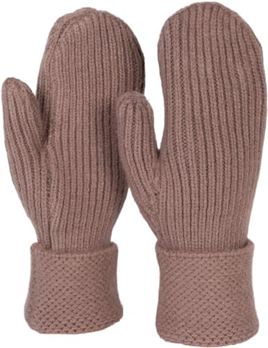 styleBREAKER Damen Winter Strick Fäustlinge Einfarbig mit gemustertem Bund, warme Fausthandschuhe, Strickhandschuhe 09010046, Farbe:Taupe