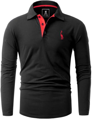 GLESTORE Poloshirts für Herren Langarm Männer Poloshirt Mit Kragen Polo Hemd Langarmshirt Schwarz XL