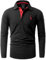 GLESTORE Long Sleeve Polo Shirts Mens Slim Fit T Shirt Golf Button Down Collared Black XL