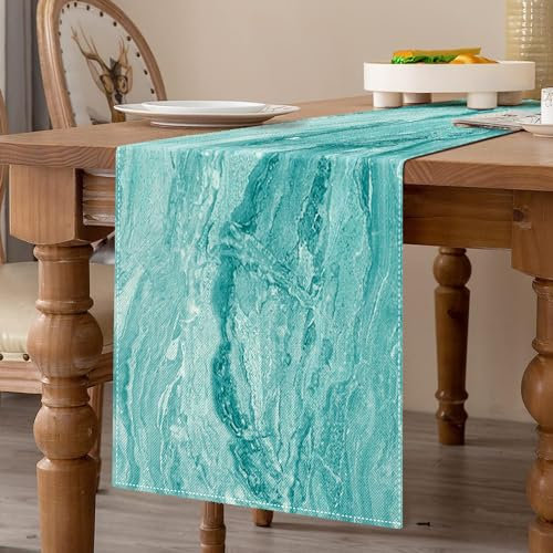 Blau Tischläufer Modern Wohnzimmer Tischläufer Sommer Platzsets 40 x 140 cm Streifen Feines Marmor Dekoratives Tuch für Couchtisch, Weihnachtsfeiern, Hochzeiten, Events, Esstisch Hochzeit Leinen
