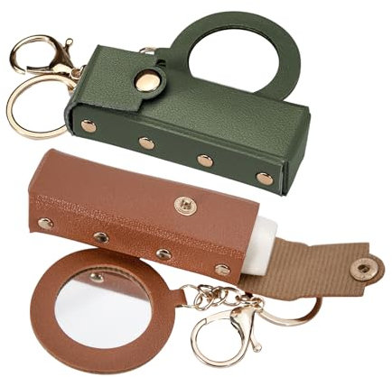 LELE LIFE Lippenstift-Halter, Schlüsselanhänger mit Spiegel, Leder-Lippenstift-Etui, Lippenbalsam-Halter, tragbare Lipgloss-Organizer-Tasche mit Clip für Reisen, 2 Stück, Grün und Braun