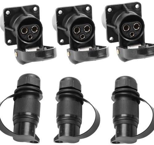 ETUKER 3 Pièces Fiche Remorque 3broches 12v 24v et 3 Pièces Prise Remorque 3 plots Prise Connecteur Tracteur Male Femelle avec Cosses et Isolations