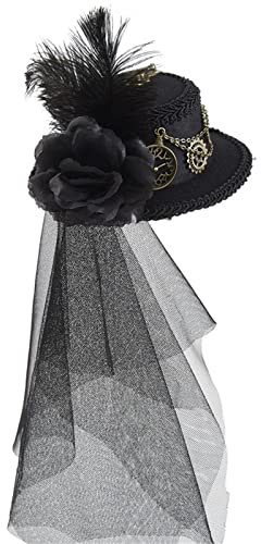 LUCKGONI Steampunk-Hut für Damen mit Schleier, Zeitreisende, Steampunk-Zubehör, Schwarz, 13 cm, Damen, Frauen, female