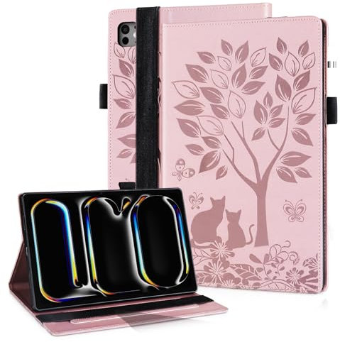 LSPCASA Custodia Per iPad Pro 11 (2024) / 5th Generation Con Funzione Di Supporto, Fascia Elastica - Cover Rosa