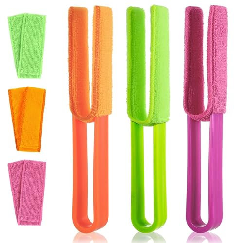 Venetian Wet Dry 3Pcs Window Blinds Cleaner Microfiber Duster 2 Pronged Washable Duster with 3 Extra Sleeves for Air Conditioner Dust(Red,orange & Green)