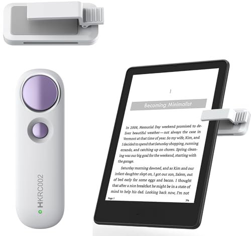 Hogance RF Control Remoto Página Turner para Kindle Paperwhite Oasis Voyage, Turner de Página Inalámbrica para iPad Tabletas Lectura de eBooks, Accesorios para la Lectura de Kindles, Blanco+Violeta
