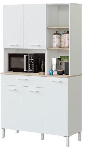 Miroytengo Mueble Auxiliar de Cocina Sweet Estilo Nórdico Color Blanco Artik y Roble Canadian 108x186 cm