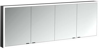 Emco Prime Facelift Lichtspiegelschrank, 1800 mm, 4 Türen, mit verspiegelten Seitenwänden, Aufputzmodell, 9497, Farbe: schwarz/Spiegel