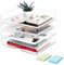 4 Tier Desk Letter Trays Stackable Paper Tray, A4 Paper Organiser Filing Trays with 2 Sticky Notes, Acrylic Papers Storage Office Tray File Rack for Book Magazine Documents Office Supplies (Clear)