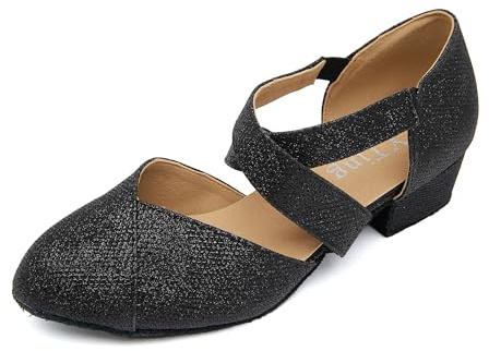 YYTing Latein-Tanzschuhe für Damen (geschlossene Zehe, Wildledersohle, elastischer Verschluss), 3,8 cm Absatz YT26, Bling, schwarz, 42.5 EU