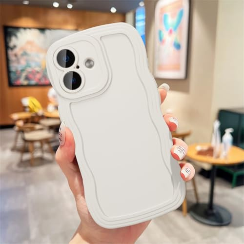 UEEBAI für iPhone 16 Hülle, Nie Vergilbung, Beige | Niedliche Lockige Wellen Rahmenform Silikon Handyhülle Stoßfeste Schutzhülle Slim Fit Weiche TPU Bumper Cover Case