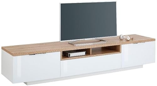 Generisch Lowboard, weiß Hochglanz Riviera Eiche Breite 220 cm
