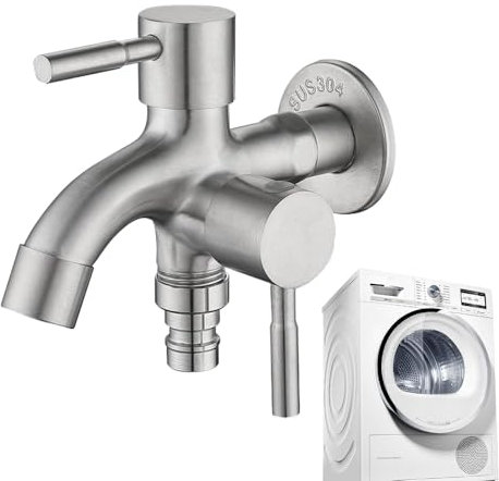 Rubinetto da giardino a doppia uscita | Rubinetto in acciaio inox per esterni da giardino a doppia uscita, robusto rubinetto da giardino a 2 vie per tubi 'acqua