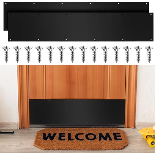 Dunzy 8 x 36 Inches Door Kick Plate for Exterior Doors Suitable for 36 Inch Doors Aluminum Kick Plates with Screws for Wood Metal Interior/Exterior Anti Scratch Door Protection (Black,2 Sets)