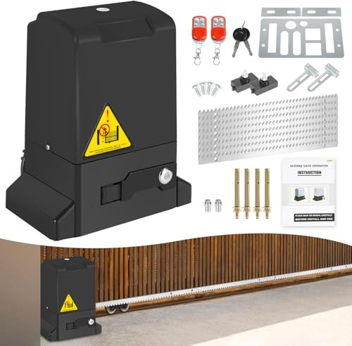 Joparri 370W Flügeltorantrieb Automatischer Schiebetorantrieb Toröffner mit 2 Fernbedienungen max. Torgewicht 800kg, 12M Schiebetor garagentorantrieb Hoftorantrieb Schwarz