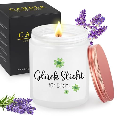 MOTONG Geschenke für Frauen, 200g Lavendel Aroma Kerze 30-38 Stunden Brenndauer Geschenke für Freundin Geschenk für Frauen Weihnachten, Kleine Geschenk für Kollegen, Glück slicht für Dich