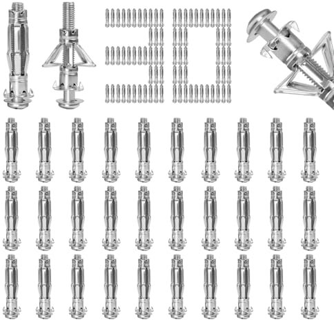 30 Piezas Tacos Pared Galvanizado Tipo Pétalo Tacos Pladur M6*52mm Tacos Pladur Gran Peso Acero al Carbono Tacos para Pladur para Placas de Escayola Baldosas Huecas Paneles de Madera Paneles de PVC