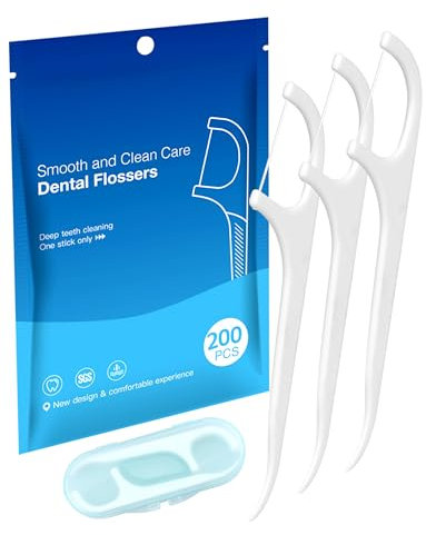 Filo interdentale 200Pezzi Archetti Filo Interdentale Forcella Interdentali 3X pulizia dentale bastoncini filo interdentale con custodia portatile Rimuovono i residui di cibo e la placca tra i denti