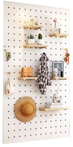 DONGGANSHI Kit de Rangement Mural en Panneau perforé en Bois pour Salle de Jeux et Garage à Domicile Solution de Rangement Murale en Panneau perforé en Bois Naturel de 18 mm d'épaisseur (H62,
