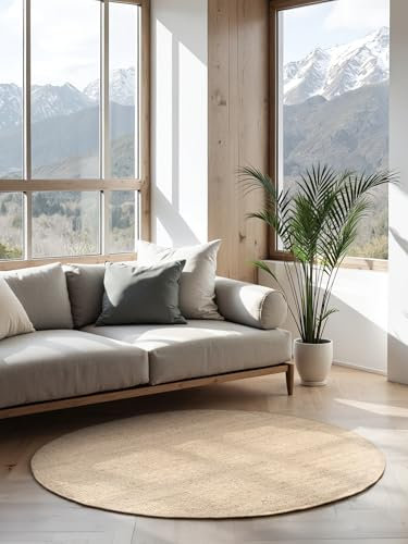 Hanse Home Jute Teppich Rund – Natur Wohnzimmerteppich aus 100% Jute - Handgewebt & Natürlich – Boho Naturfaser Juteteppich für Wohnzimmer, Schlafzimmer, Esszimmer – Naturweiß Ivory, Ø 160cm