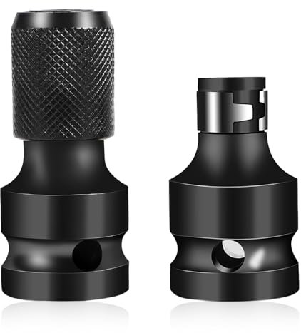 2 adaptadores de destornillador de impacto, llave de vaso 1/2 a 1/4, acero al carbono, abrazadera de seguridad, resistente y duradero, multifunción