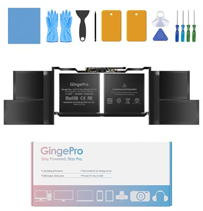 GingePro Ersatzakku für MacBook Pro A2141 16-Zoll (2019) A2113 Akku | Ersetzt Akku:A2113, 11.36V 8700mAh 98.8Wh, 4 Schraubendreher, bis zu 1000 Zyklen, Installationsanleitung