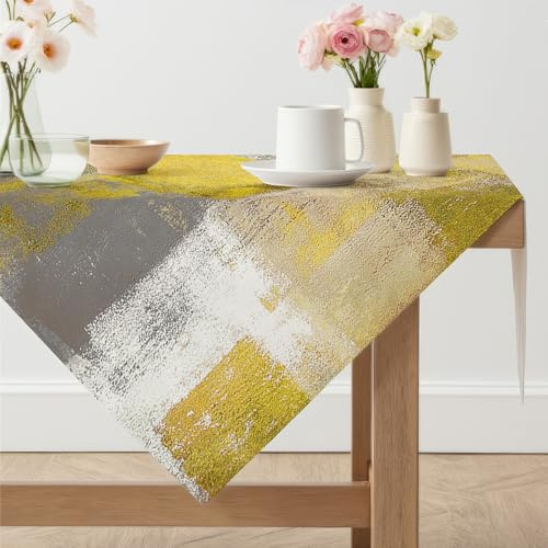 Arwllzz Tischdecke Modern Abwaschbare Gelb 85x85 cm Kurz Tischdecken Leinen Mittelläufer Kunst Gemälde Tisch Deko Landhausstil Mitteldecke Tischdekoration für Herbst Hochzeiten Feiertage