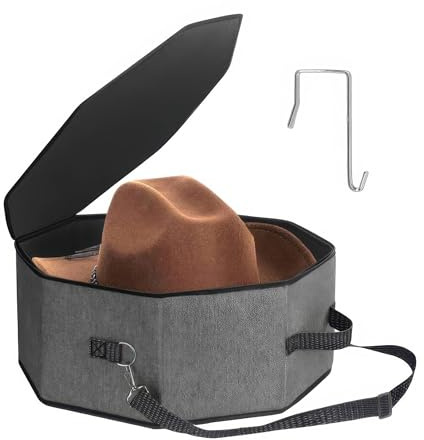 flaxarne Faltbare Reise Hutbox, Hut-Aufbewahrungstasche für Reisen, faltbar, Cowboyhuttasche mit Griff, grau