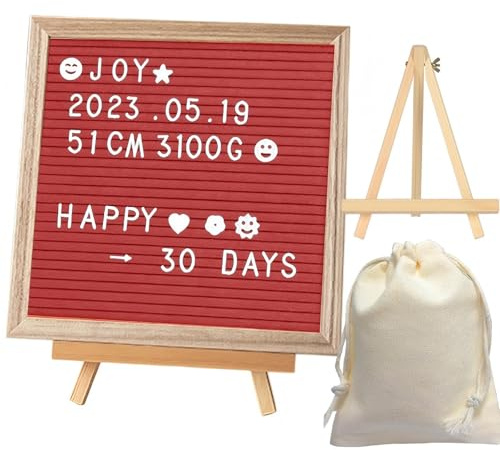 LUPATDY Letterboard, Doppelseitiges Filz Buchstabentafel 25×25cm, uchstabentafel zum Stecken mit Buchstaben, Symbolen und Emojis, Tafel aus Holz für Wohnkultur und Geschenk, Rot