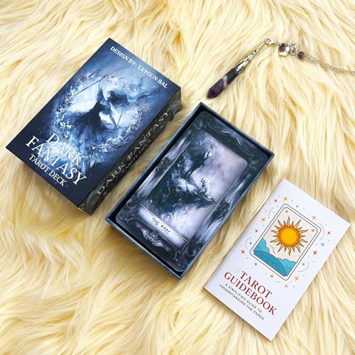 GZXINKE Dark Fantasy Tarot Deck, Blue and White Gothic Art Collection, 78 Cards Paper Set, Spiritual Guidance Oracle, Ages 14+