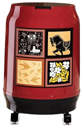 FytStycale Poubelle de Cuisine Seau à Ordures Mobile Corbeille à Déchets Double Structure avec Poignée sur Roulettes Motif Rétro Oiseaux Fleurs Matériau Pp Adapt, with Lid L Red