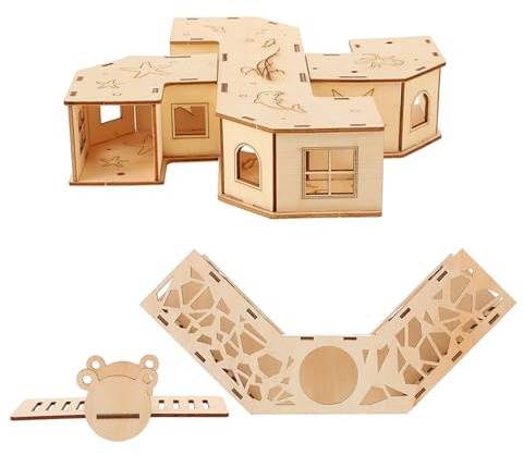 SHINEOFI Natural Wood Hamster Tunnel Maze with Seesaw for Small Pets Gerbil Labyrinth Activity Bite-resistant Playground to Promote Agility and Prevent Obesity