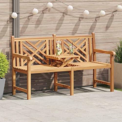 Bucmath Teak-Massivholz Gartenbank, Braun, 150x60x90 cm, rustikale Terrassenbank, wetterfeste Parkbank für Außenbereich, robuste Veranda-Sitzgelegenheit