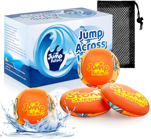 LETREEN 4Pcs Water Skipping Balls for Ocean, Beach, Lake & Pool | 2 Balls & 2 Discs – Soft Gel Water Bouncing Ball for Easy Skipping – Perfect for Kids & Adults with Net Storage Bag