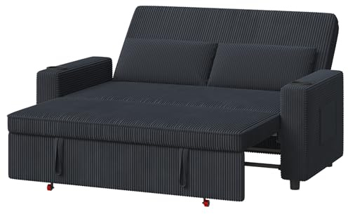 Devoko 2-Sitzer Schlafsofa 160 cm breit, Modernes Sofa mit Schlaffunktion, Ausziehbare Schlafcouch mit Verstellbarer Rückenlehne, Platzsparendes Klappsofa für Wohnzimmer, Blauschwarz