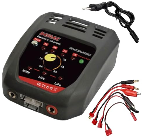 WARMFORWEL B450AC Battery Balance Charger, 2-4S NiMH LiFe LiPo Charger with AC Input, 0-5A Adjustable Current, LED Indicators, Cooling Fan