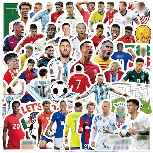 52Pcs World Football Cups Stickers, Waterproof Vinyl Sports Stickers for Kids, Water Bottles, Laptop, Phone, Skateboard, Notebook, Scrapbook, Party Bag Fillers and Football Fan Gifts