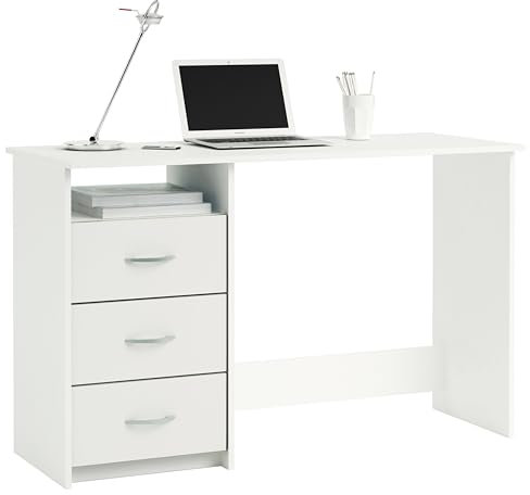 Miroytengo Mesa Escritorio Reversible 3 Cajones, Mesa Ordenador Juvenil, Mesa Despacho Blanco 123 cm