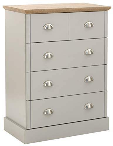 GFW Kendal 2 + 3 Drawer Chest Of Drawers Grey, Large Wood Storage Furniture Drawer Unit For Bedroom, Hallway & Living Room, Grey/Oak, H90.5 x W70 x D39.5cm