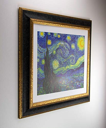 Melody für Großformate, Massivholz Barock Bilderrahmen in Schwarz Gold mit 2mm klarem Kunststoffglas, Bildmaß: 70 x 100 cm